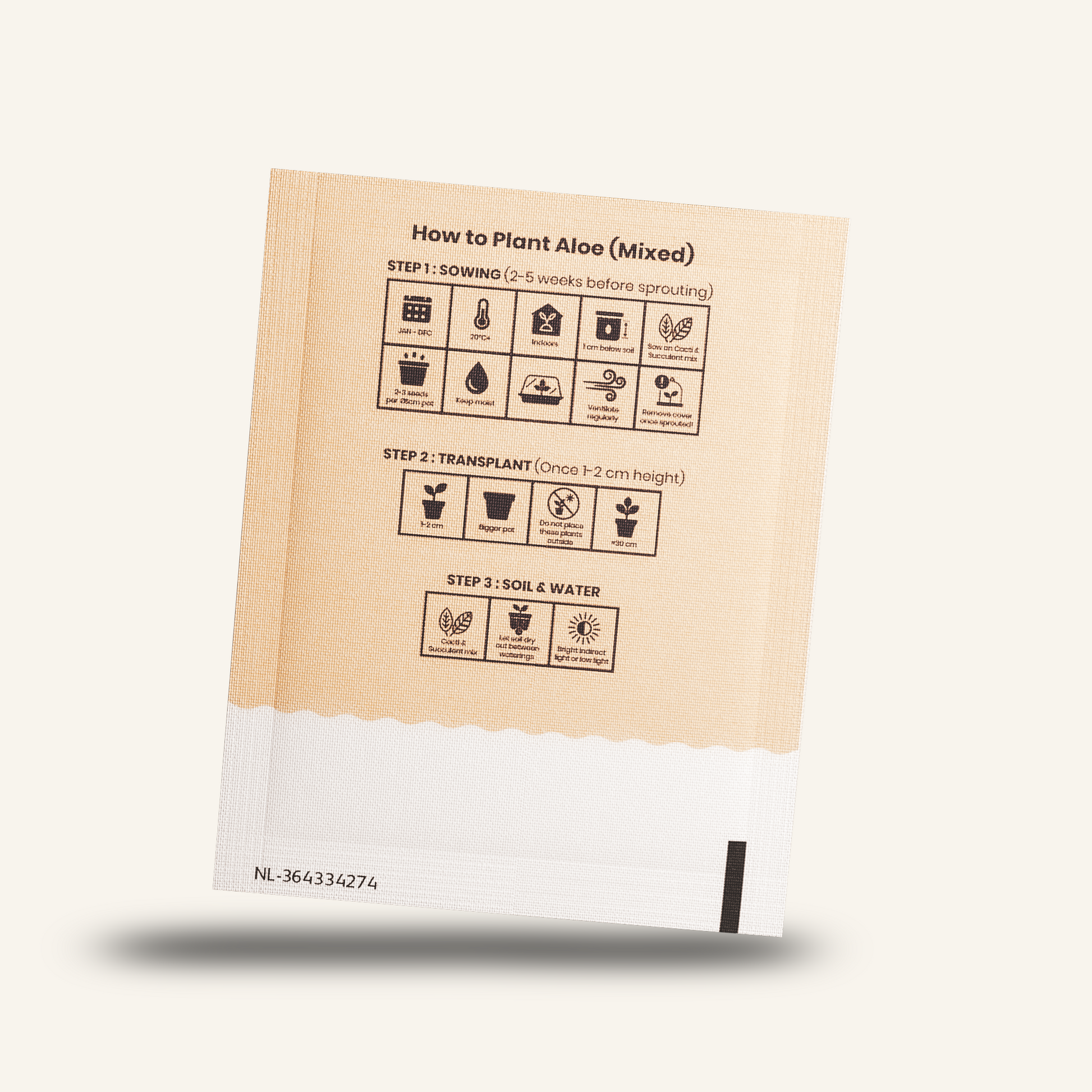 Seed packet back with aloe planting instructions diagram
