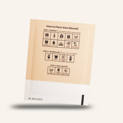Seed packet back with aloe planting instructions diagram